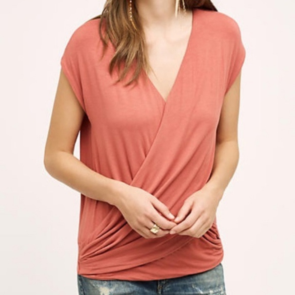 Anthropologie size small coral wrap shirt